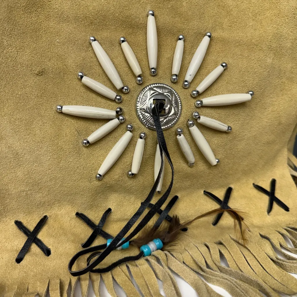 Vintage Handmade Yellow Suede Fringe Crossbody Bag Boho Festival Western - Image 3