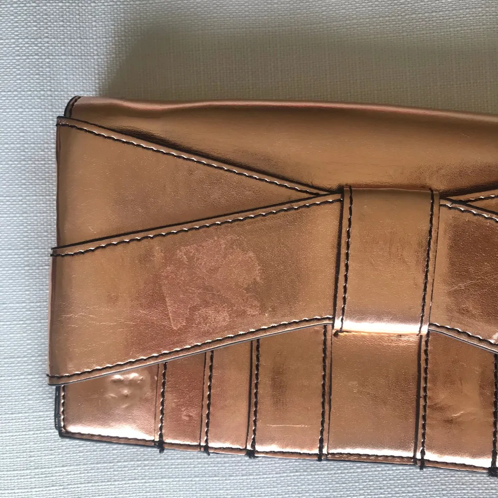 Z Spoke Zac Posen Metallic Shirley Bow Clutch Purse, Bronze Rose Gold, NWT Gold - Image 3