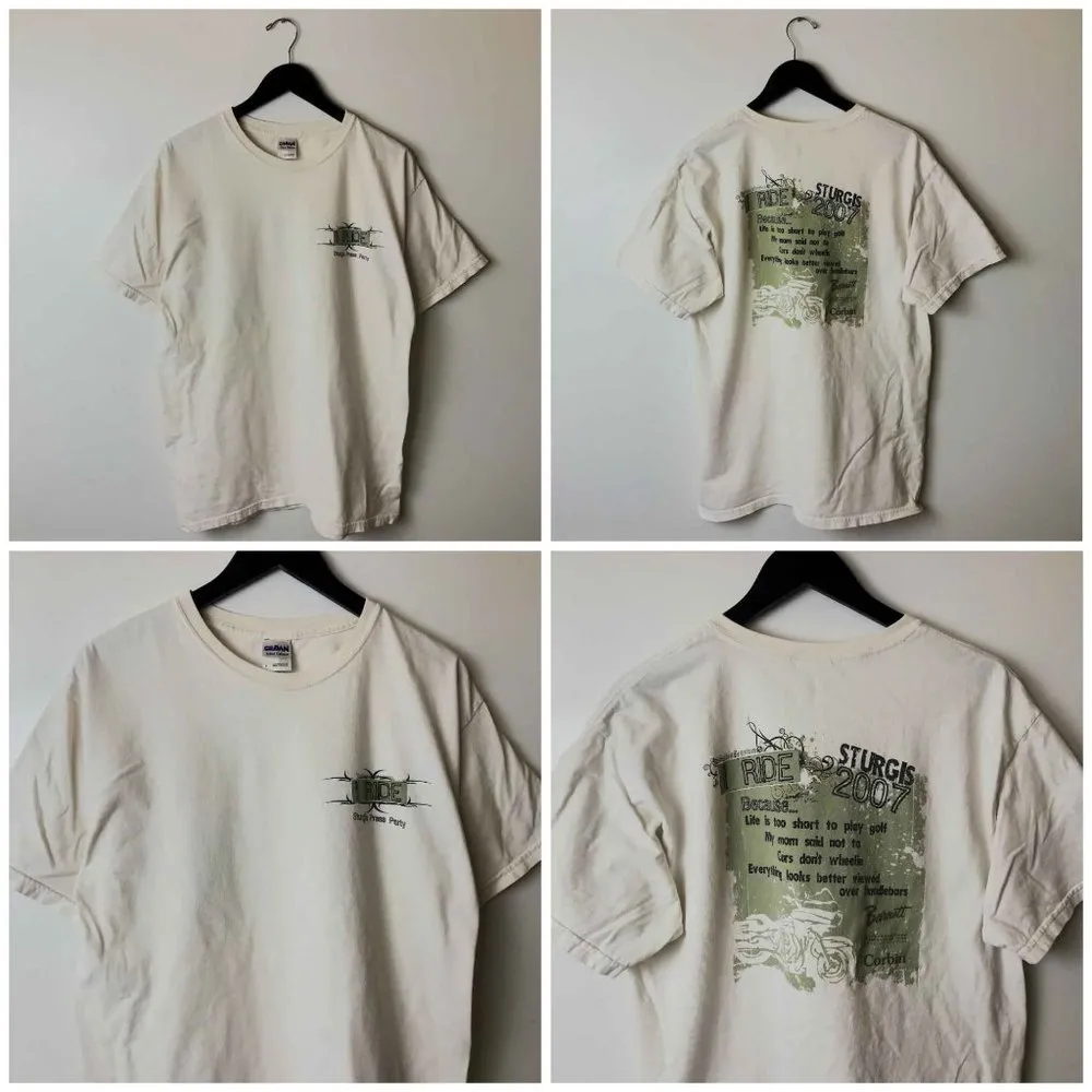 2007 Gildan Ride Sturgis Press Party T Shirt 00s Graphic Tee White Large L Event - Image 13