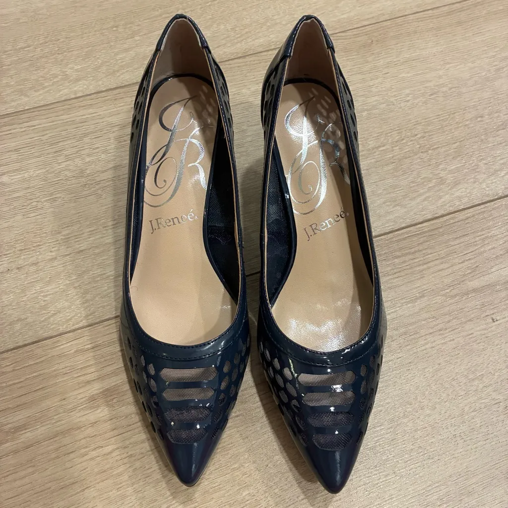 NEW J. Renee Halinatoo Women’s Patent Leather Navy Pointed Heel Pump Size 7.5 Blue - Image 4