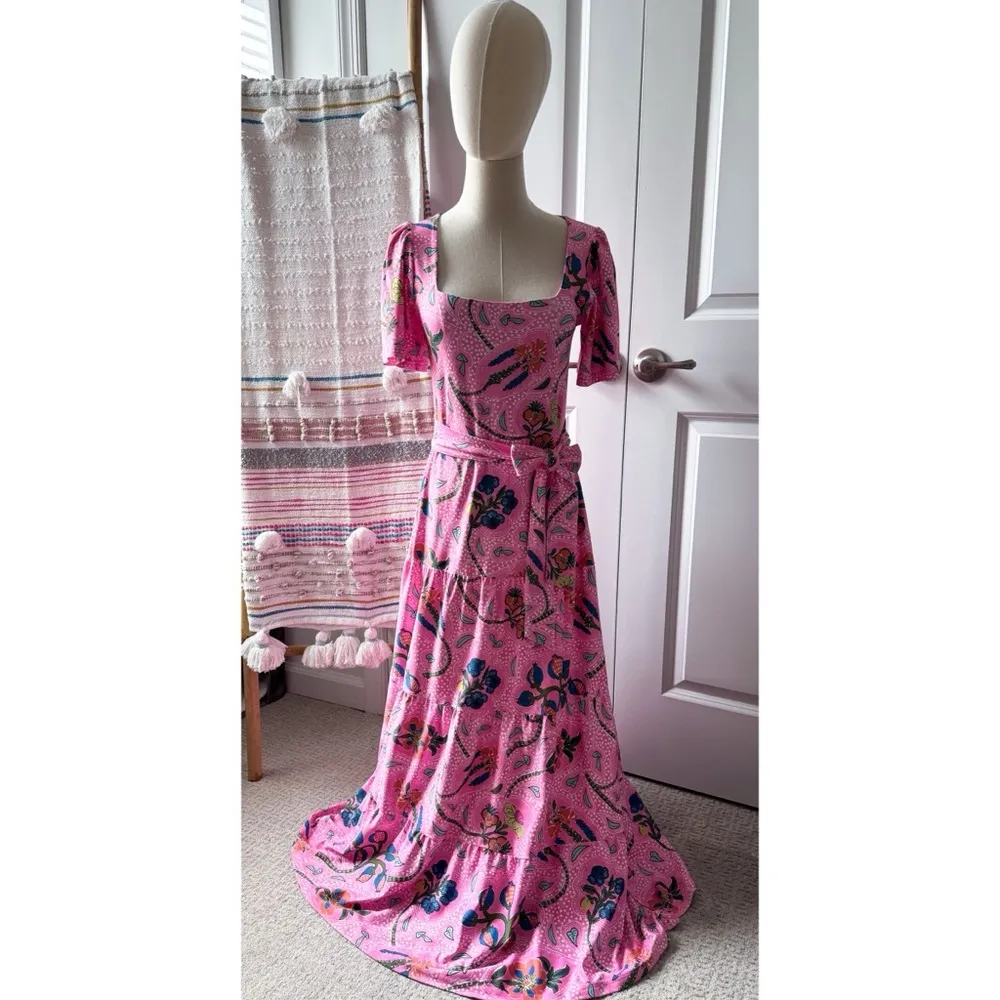 Smith & Quinn Lane Pink Floral Short Sleeves Tie Waist Maxi Dress Women’s Small - Image 2