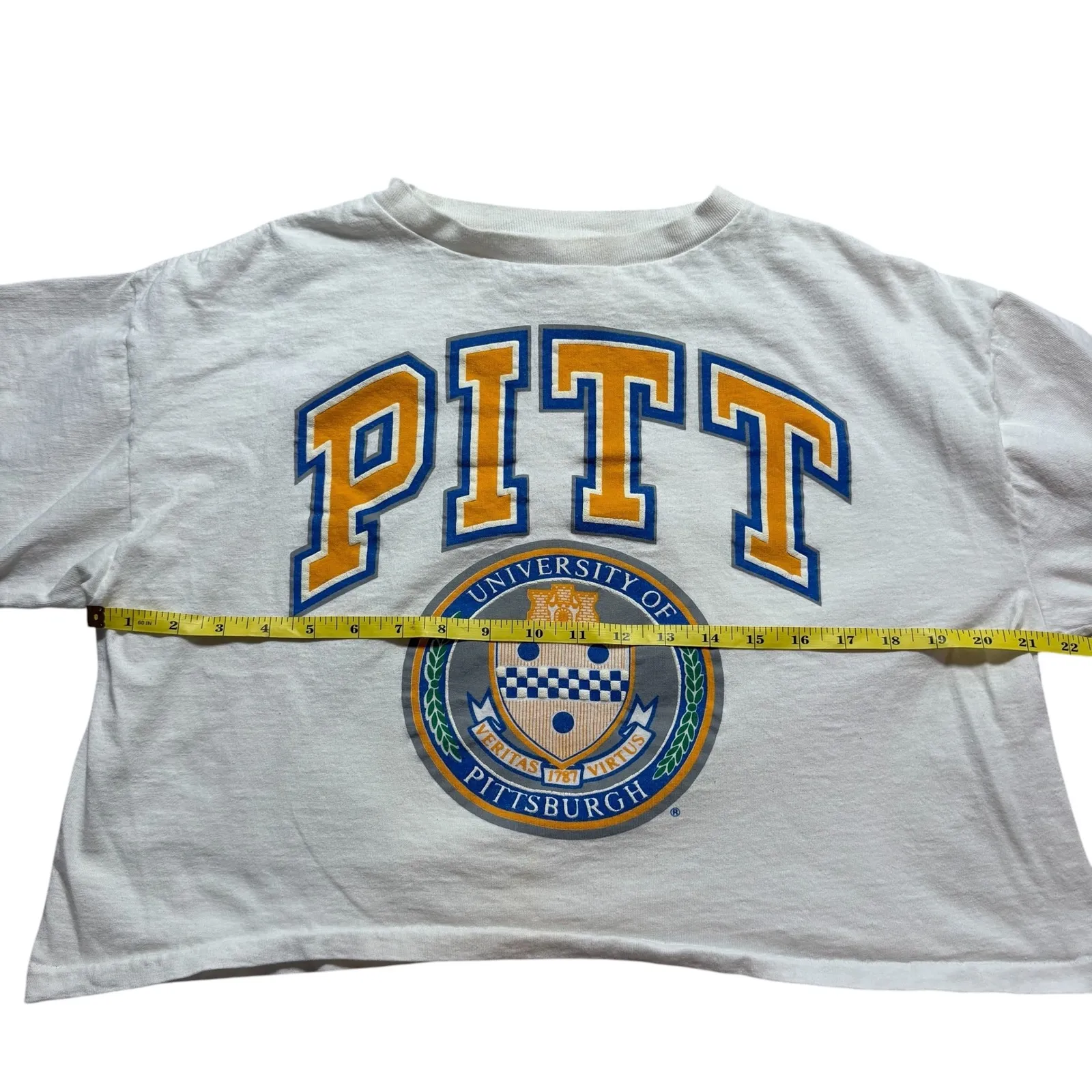 PITT VINTAGE University of Pittsburgh Cropped T Shirt Womens Large Single Stitch White Size M - Image 4
