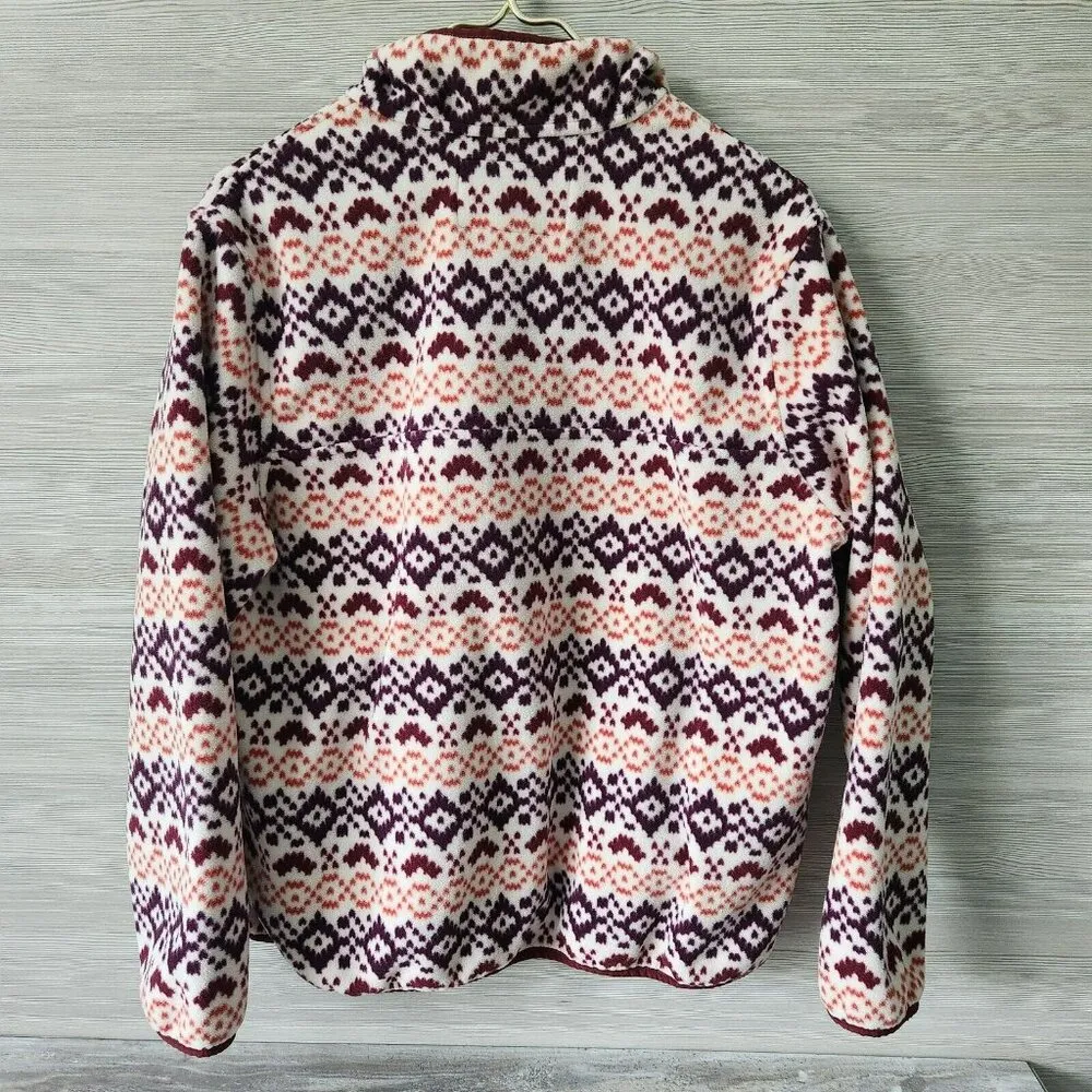 Lands' End Womens Multicolor Fair Isle Fleece Snap Pullover Sweatshirt Size L/P Red - Image 5