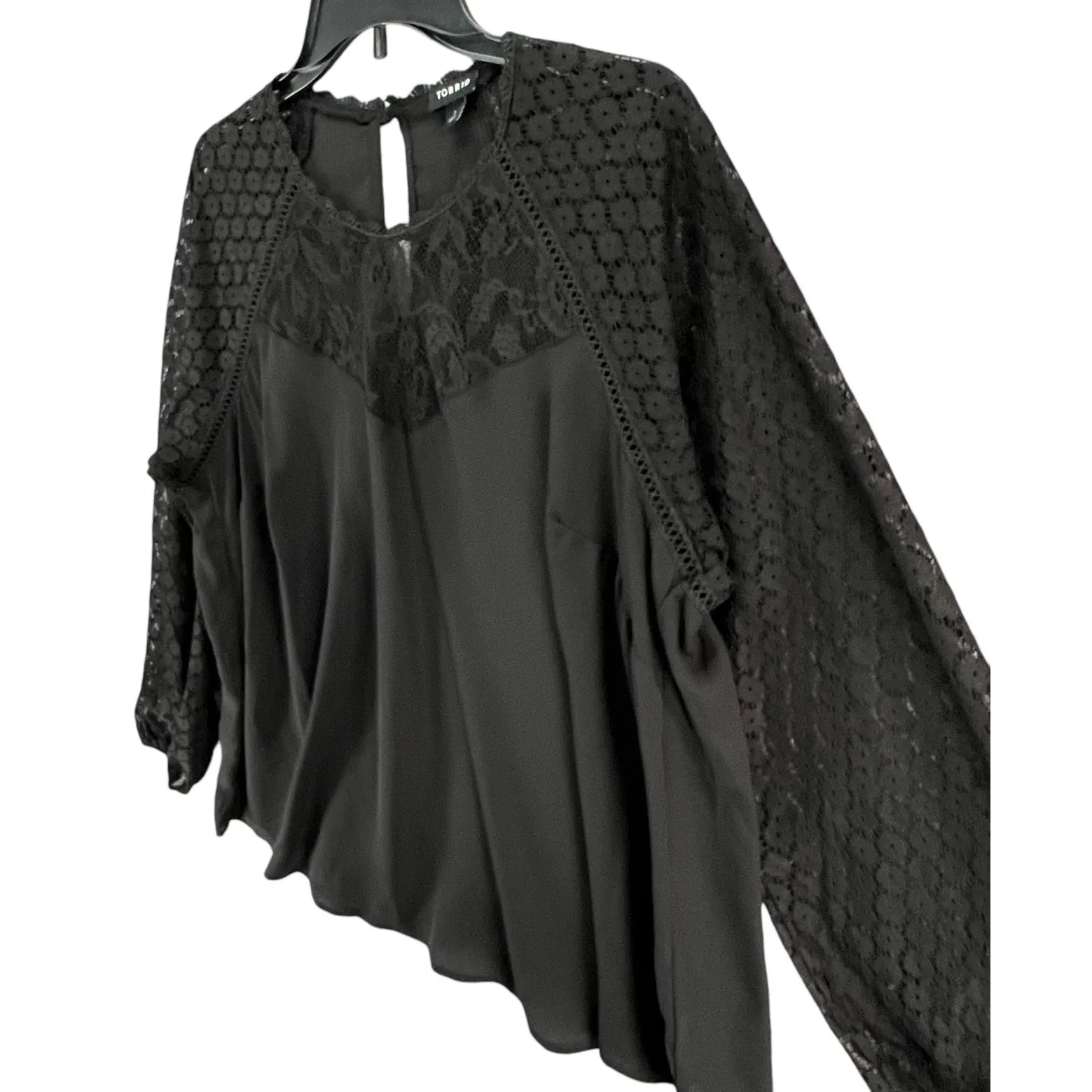 Torrid Blouse Womens 1X Black Georgette Lace Mix Blouson Sleeve Top Whimsygoth - Image 3