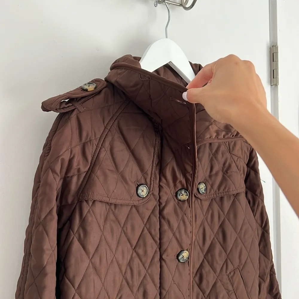 Lilly Pulitzer Brown Quilted Button Up Collared Jacket Small - Image 5