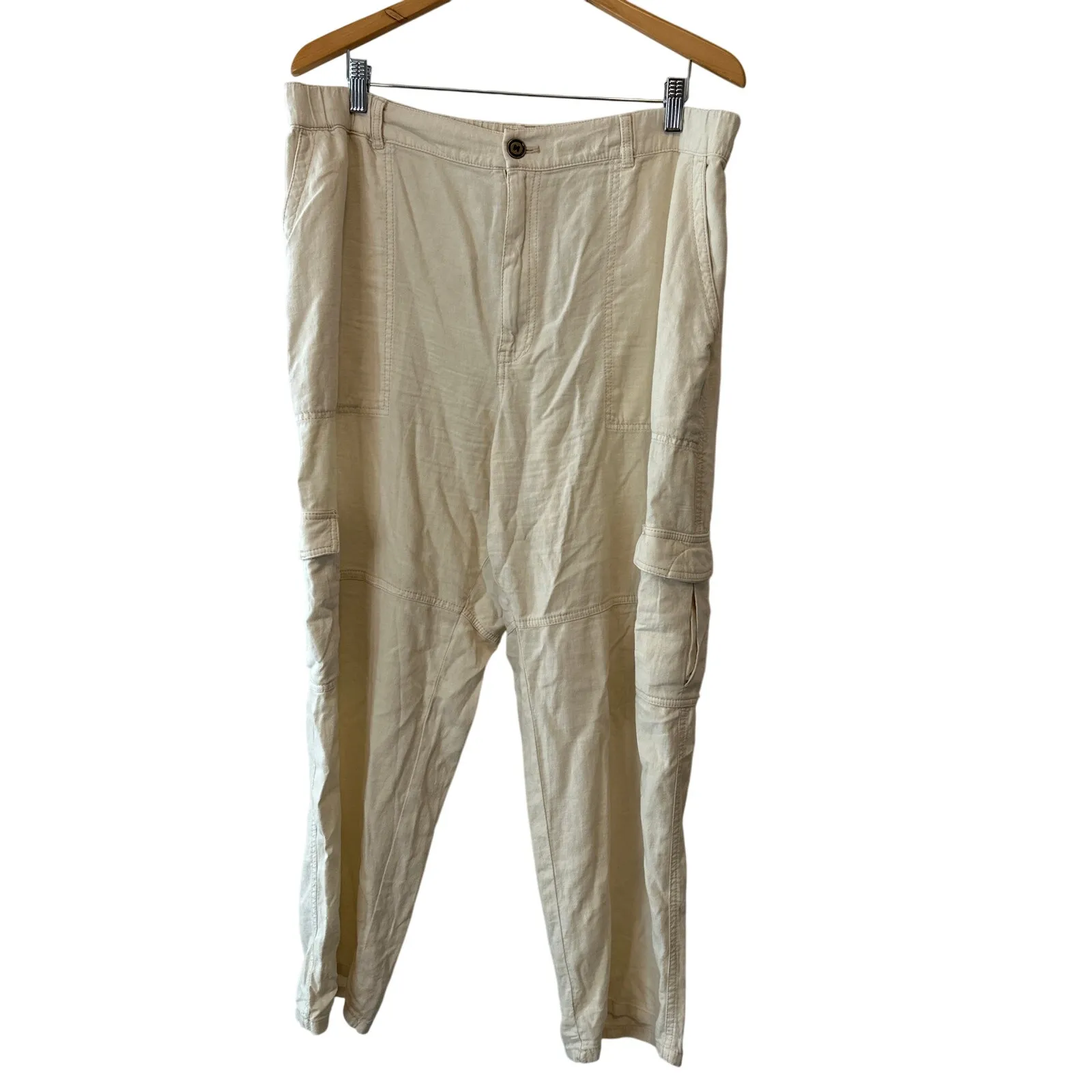 Anthropologie Pilcro Ivory Linen Cargo Pants Wide Leg XL NWT - Image 4