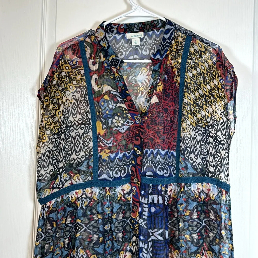 Sundance Dress Trephina Boho Bohemian Mix Print Dress Size Large EUC #VEG-0089 - Image 2