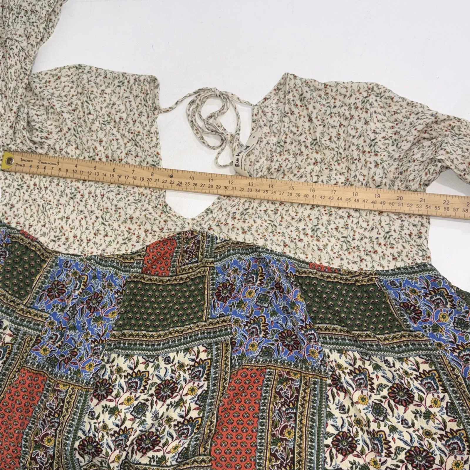 Three Bird Nest Gypsy Hippie Bell Sleeve Jaded Floral Boho Peasant Blouse Top Sm - Image 12