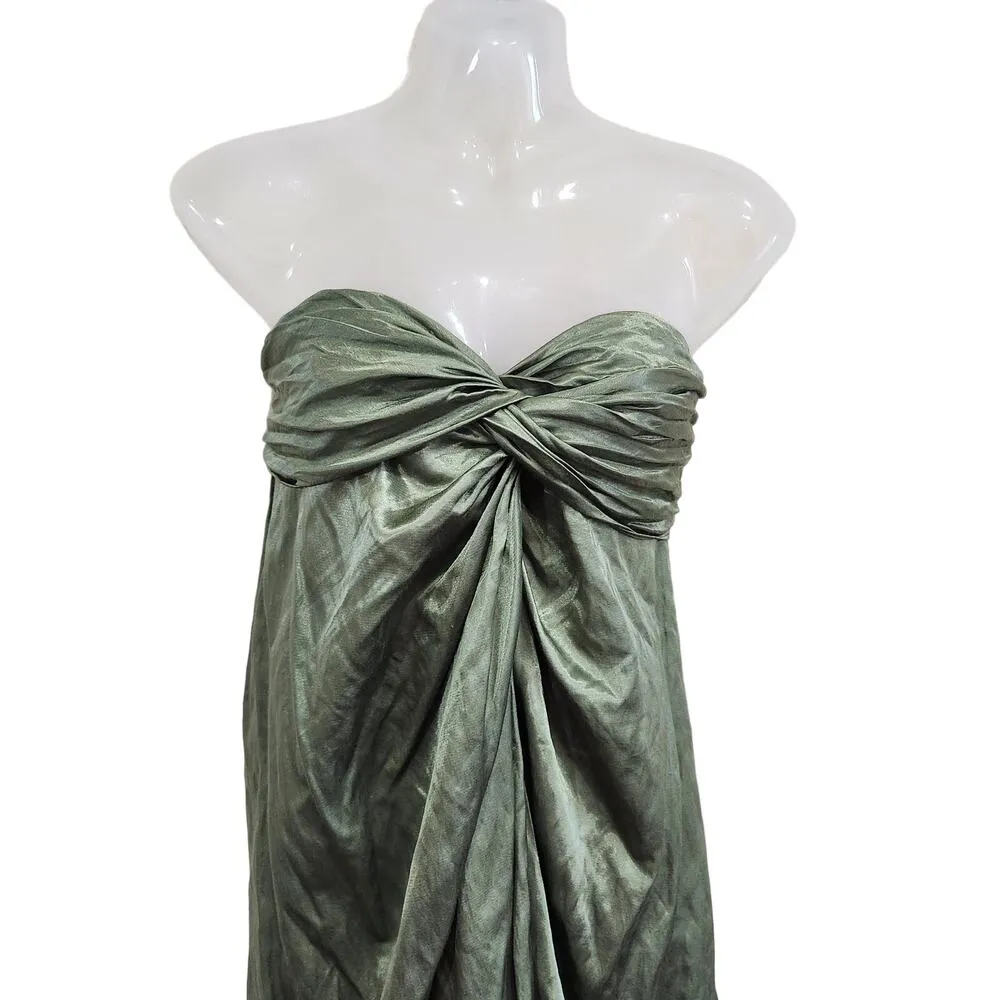 Vince Strapless Metallic Shimmer Green Cocktail Dress Sweetheart Neckline Size 0 - Image 3