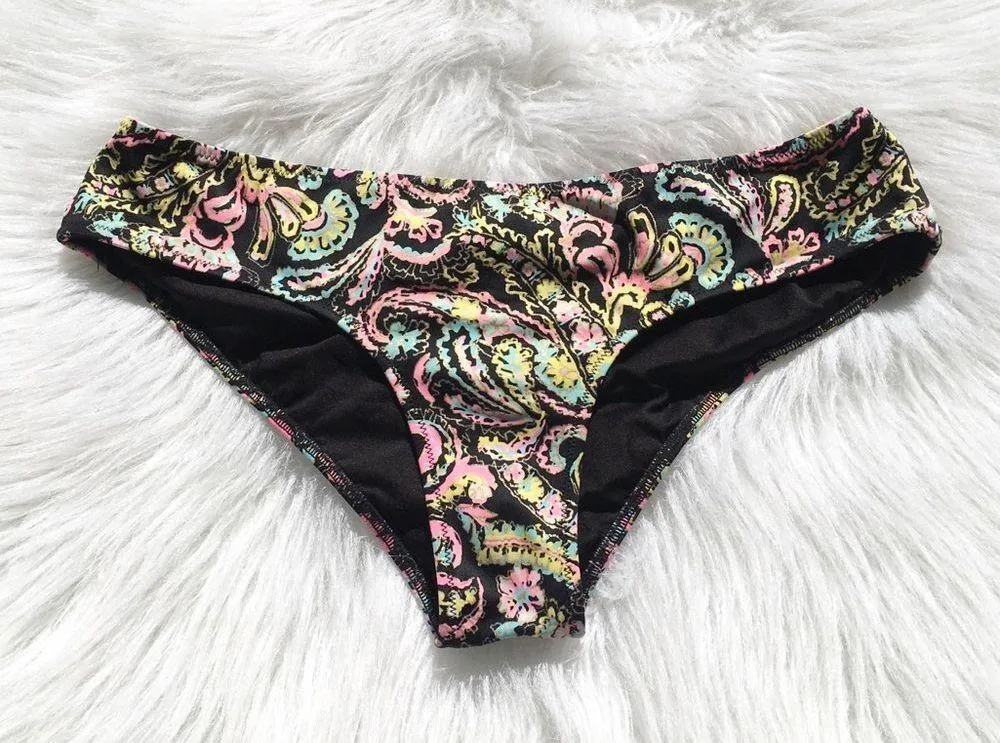 🔃Neon Paisley Print Brazilian Bikini Bottom Black Size M - Image 3