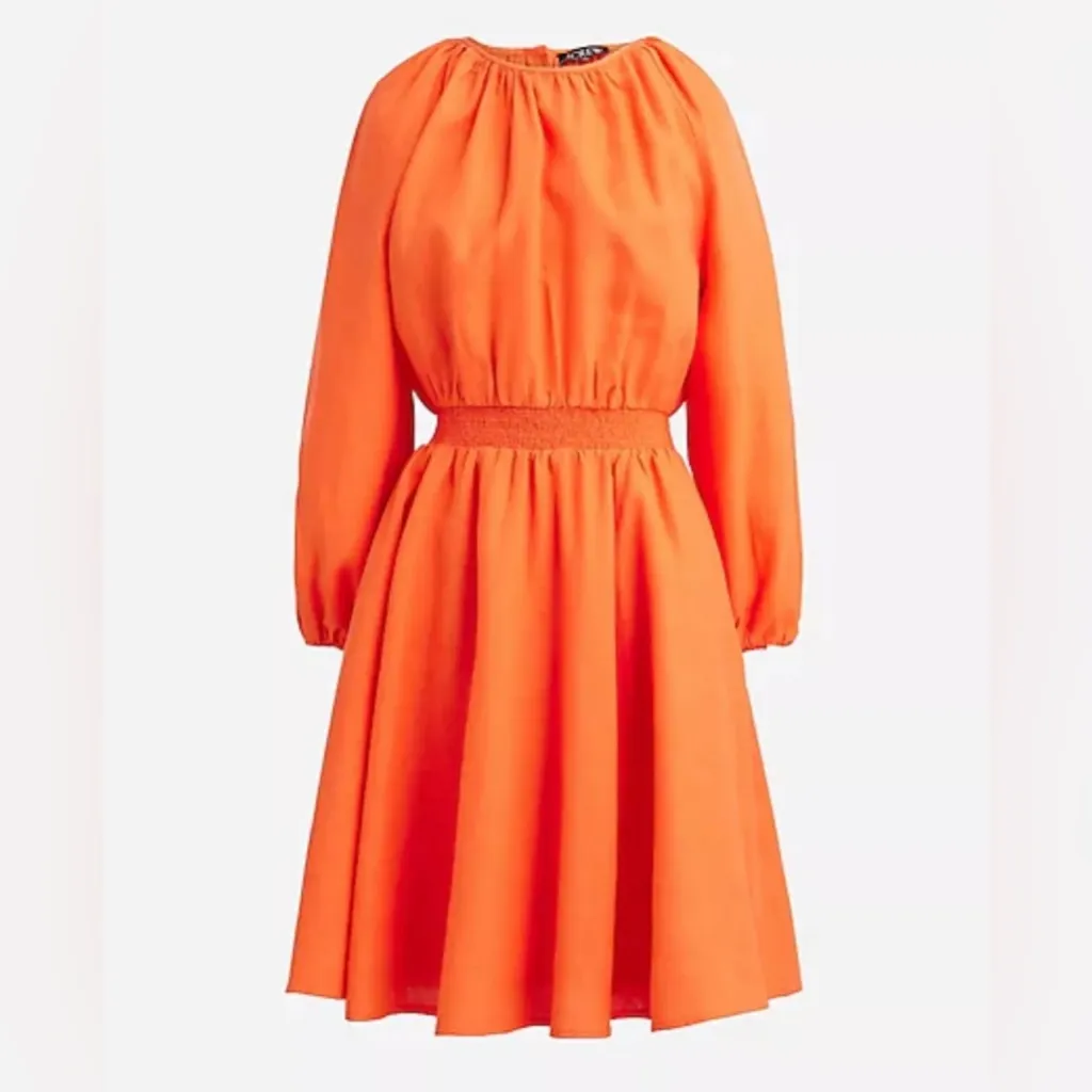 J. Crew Palermo Linen‎ Smocked Waist Mini Dress Long Sleeve Orange Size Small - Image 2