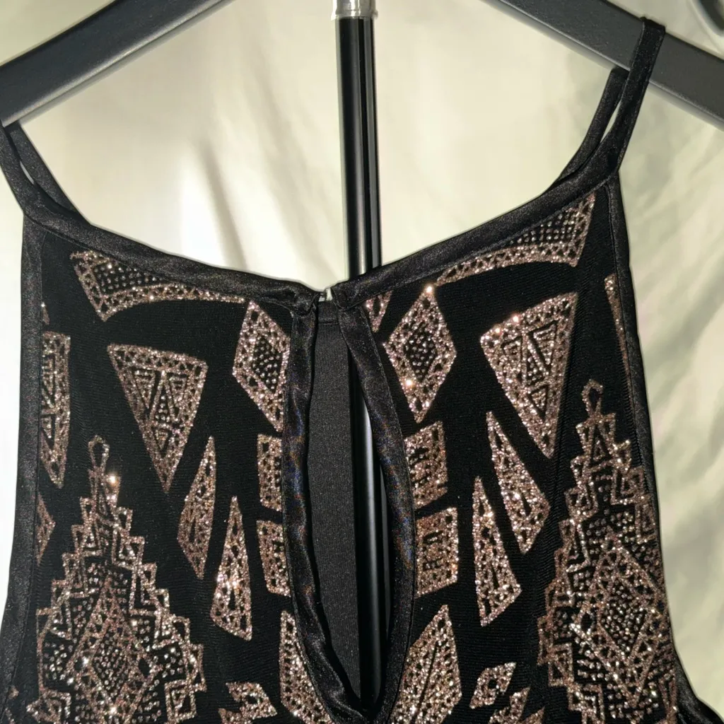 Wendye Chaitin Jump Apparel Y2K Body-conGeometric Black and Gold Dress Sz S - Image 6