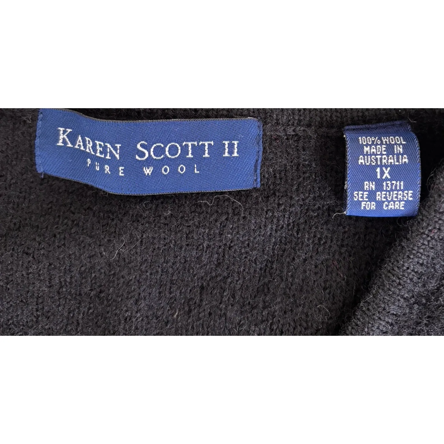 Karen Scott Black Embroidered Floral Pure Wool Button Front Cardigan Sweater 1X - Image 6