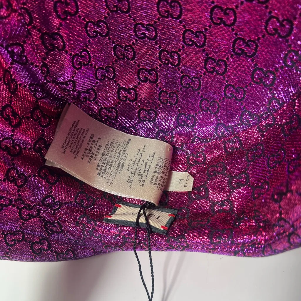 Gucci GG Monogram Jacquard Logo Lame Metallic Floral Reversible Bucket Hat - Image 15