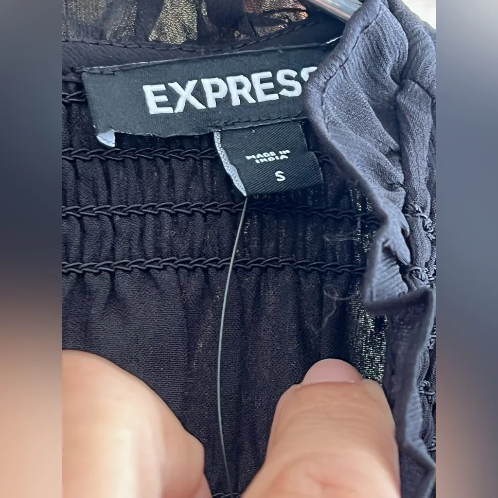 Express Elegant Black Smocked Balloon Sleeve Peplum  Blouse NWT - Image 9