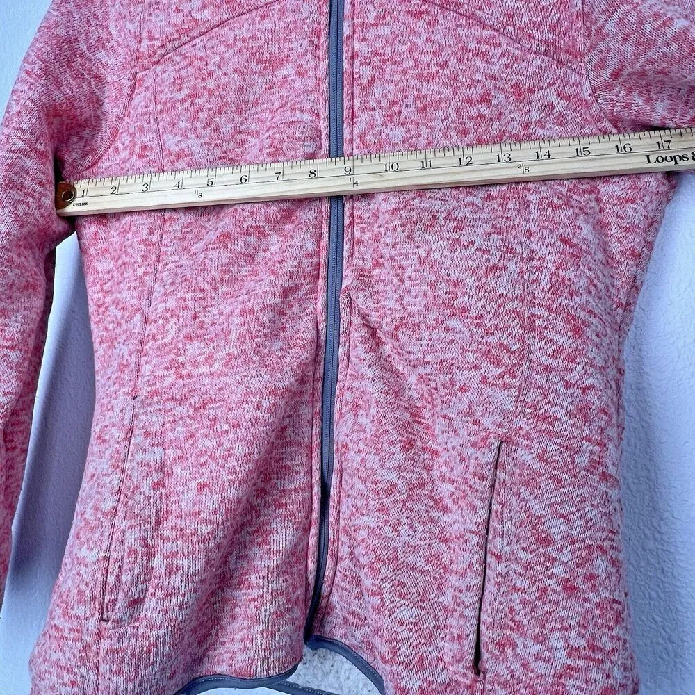 Bebe Sport Ribbed Zip Up Sweater hooded flece women coat pink red Logo Medium - Image 4