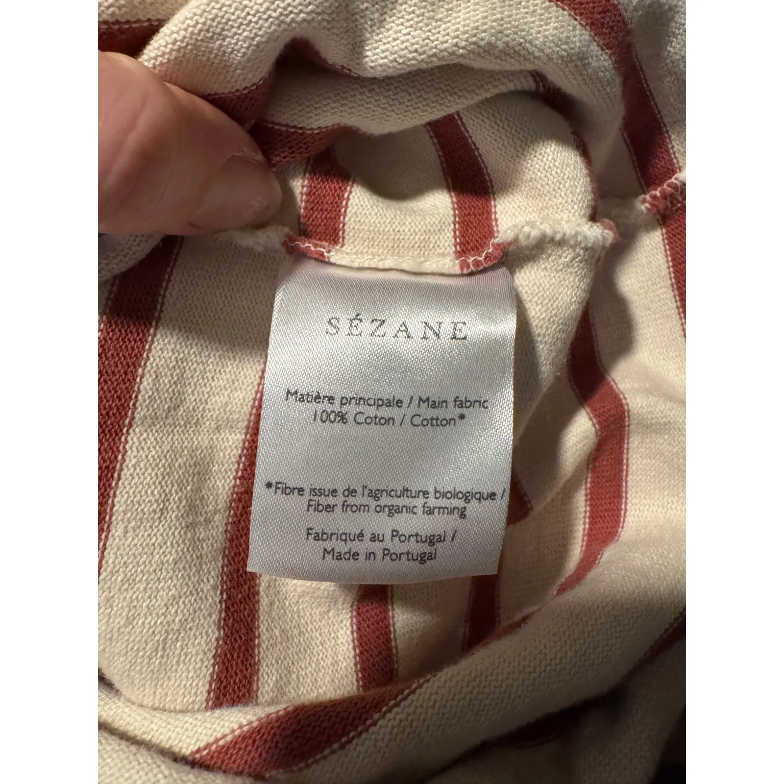 Sezane Striped Long Sleeve Top Lettuce Trim Collar, Half Button Up Red Size M - Image 3