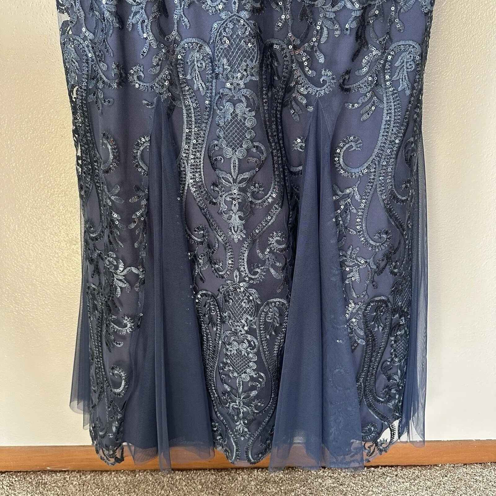 Jeanne Alexander By Alex‎ Evenings Blue Maxi Dress Gown Size 12 Sequin Embroider - Image 4