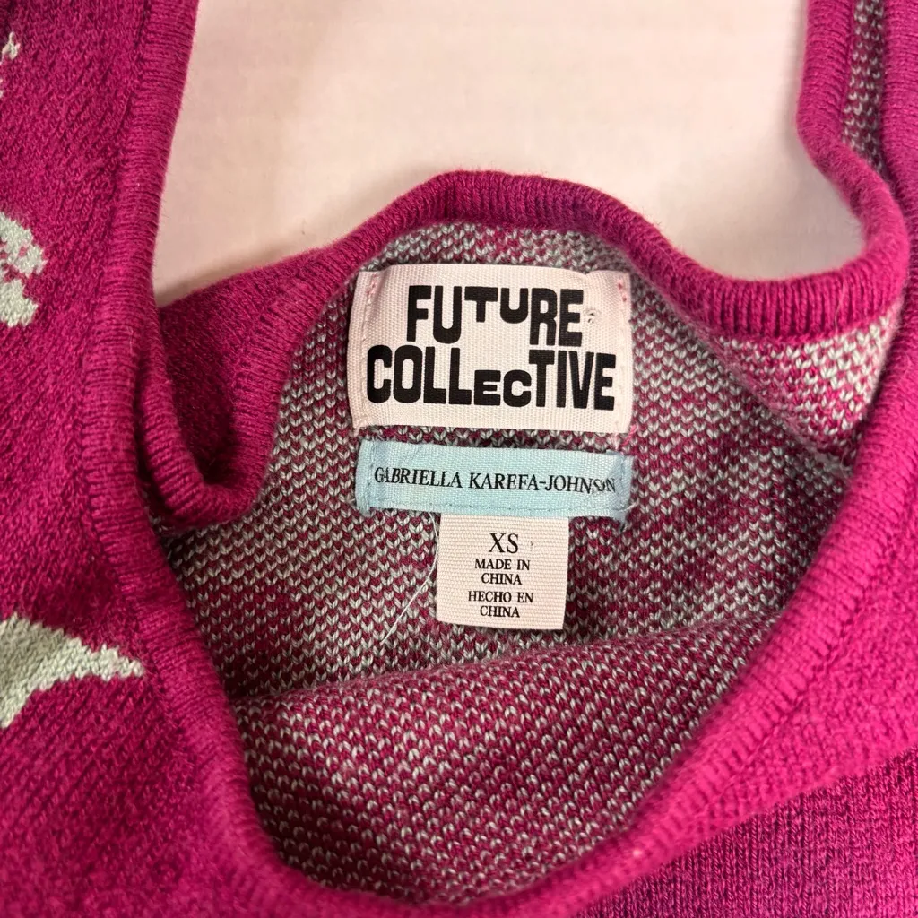 Gabriella Karefa Johnson Future Collective Maroon Blue Floral Knit Crop Top XS - Image 2