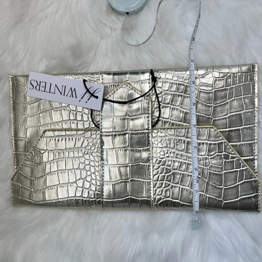 New Women’s JJ Winters Nikki Gold Metallic Mock Crocodile Clutch - Image 7