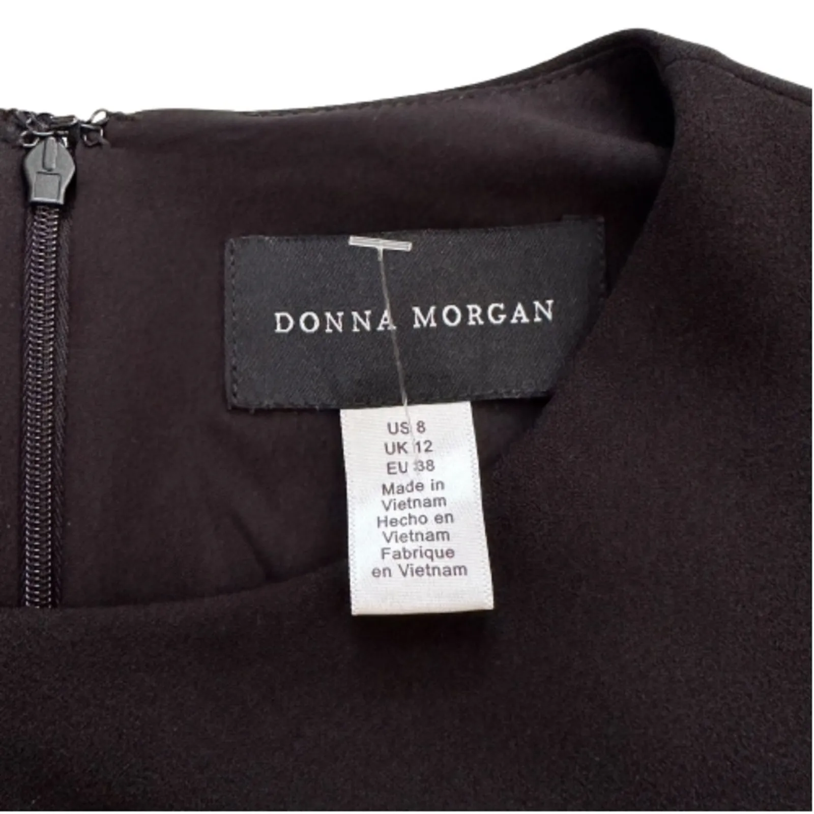 Donna Morgan Dress Black Crepe 3/4 Bell Sleeve Sheath Little Black Dress Size 8 - Image 3