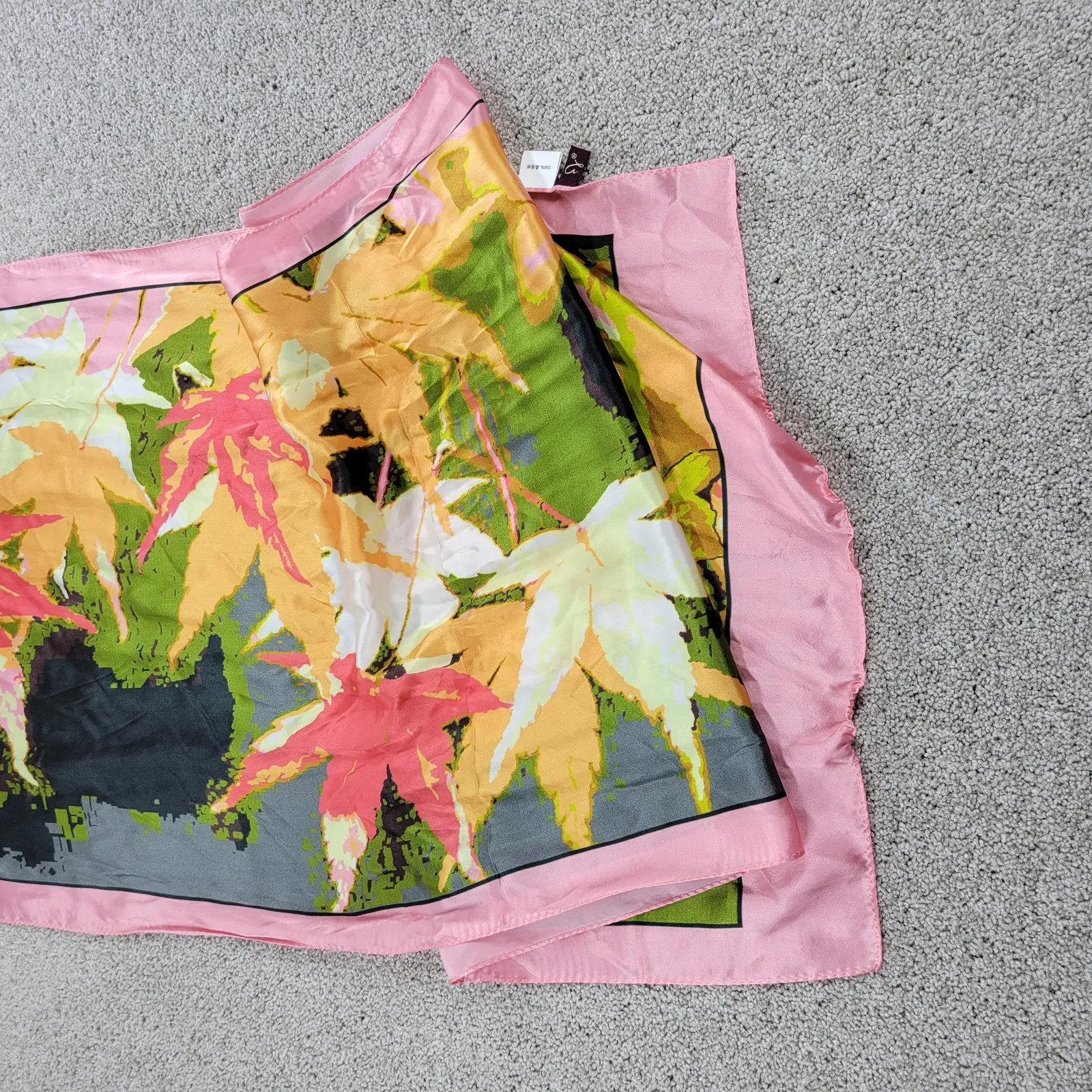 Bodie Womens Scarf 58" x 21" Pink Green Autumn Maple Silk Rectangle Wrap Shawl - Image 8