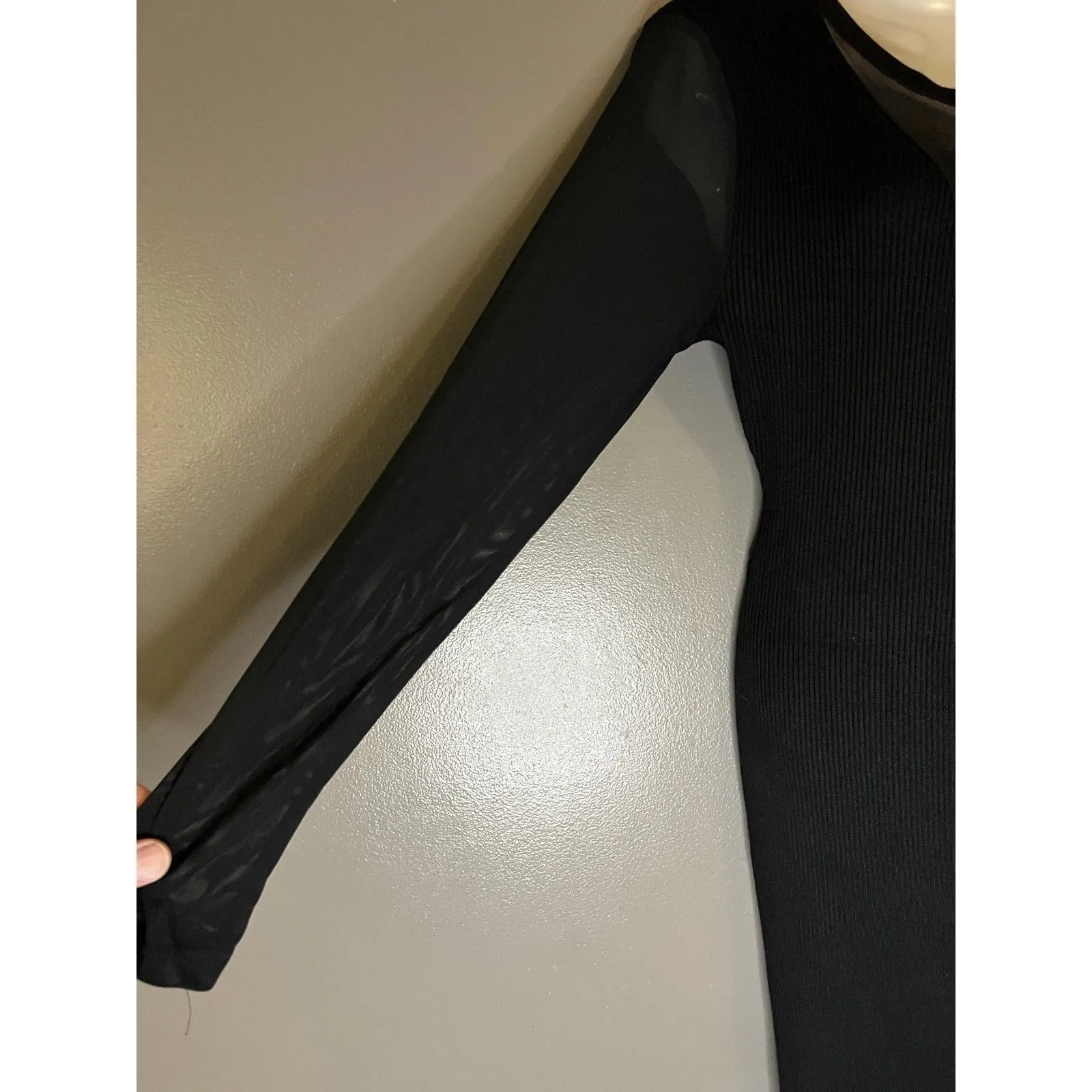 Almost Famous Dress Womens 2X Black Mesh Sleeve Ribbed Sweater Bodycon Midi - Image 5