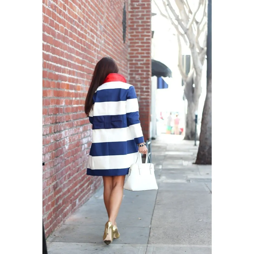 NWT Kate Spade Franny Coat in French Navy Seaside Striped Bow Back M $598 - Image 13
