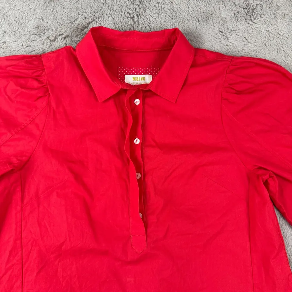 Maeve Anthropologie Tunic Top Puff Sleeve Red Blouse Collared Small - Image 9
