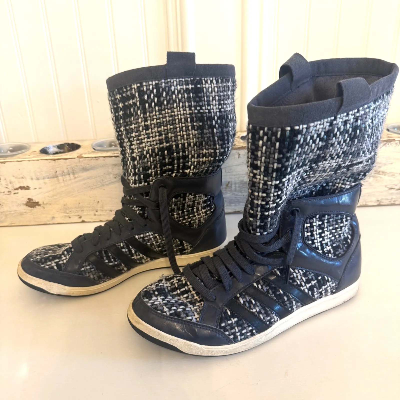 Adidas Boxing Boots Womens Size 8 Blue Tweed Grunge Funky Punk - Image 4