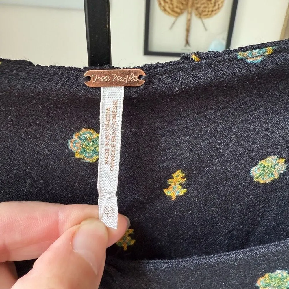 Free People Women’s Romper Love Grows Keyhole Black Combo XS - Image 4