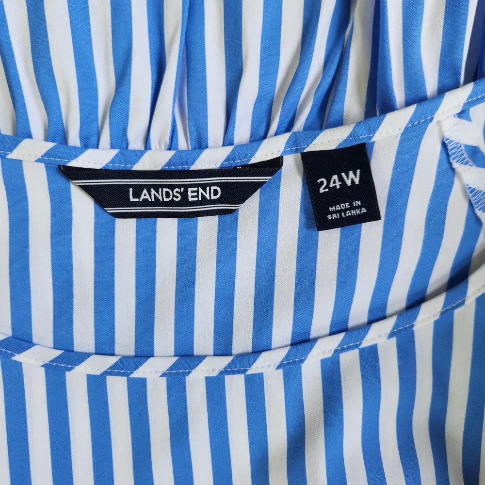 Lands End Popover Blouse Peplum Bell Sleeve Scoop Neck Striped Blue White 24W - Image 10