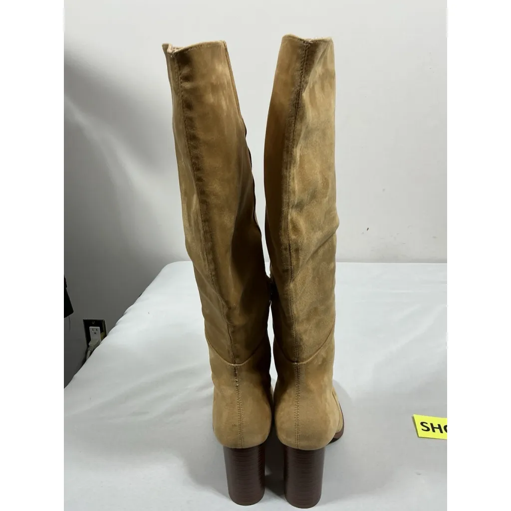 Womans New Coutgo Knee Length Boots 10 Cowhide Tan 1/4 Zip Block Heel Brown - Image 5