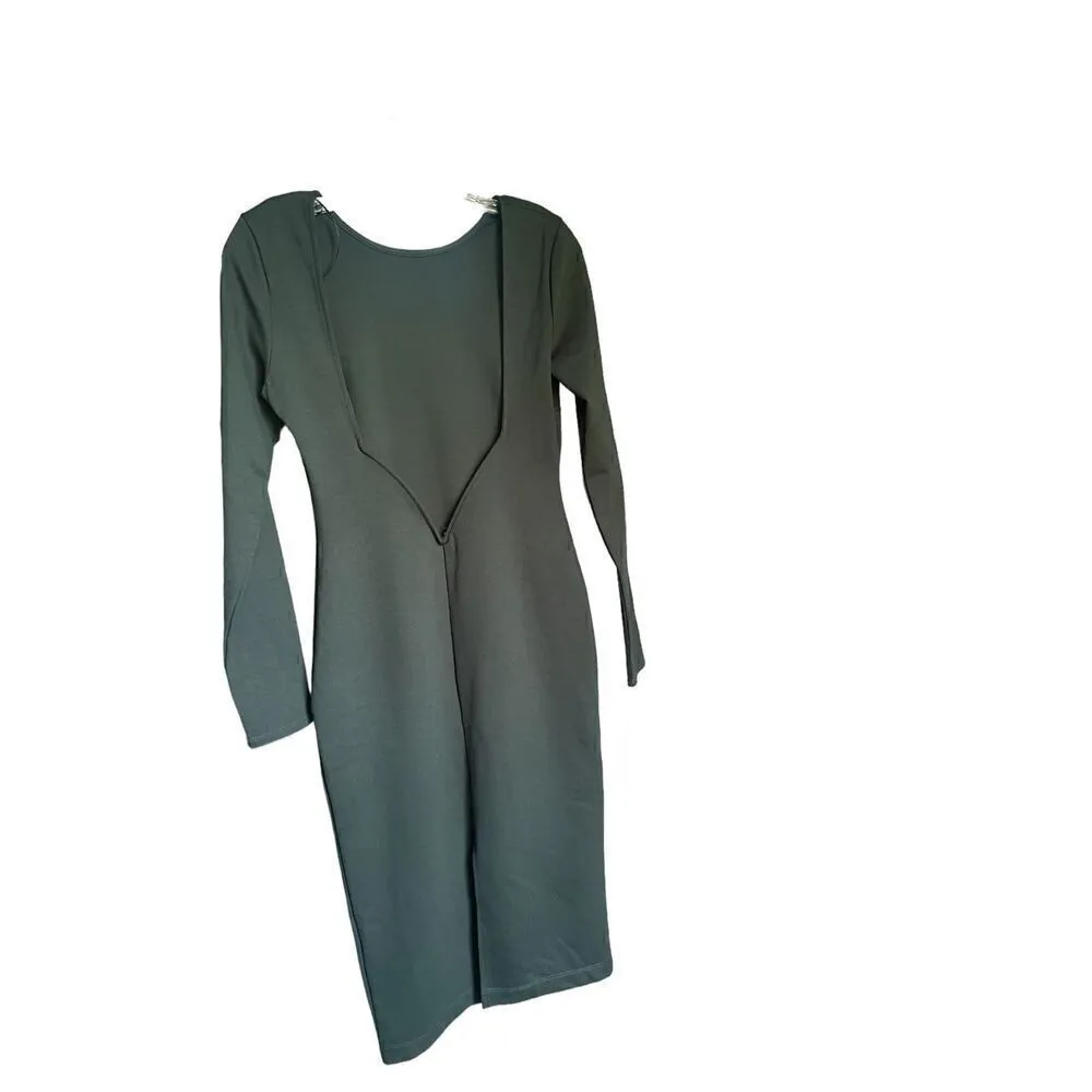 NWT Lulus Olive Green Open Back Long Sleeve Round Neck Dress Size L Party Knee L Size L - Image 7