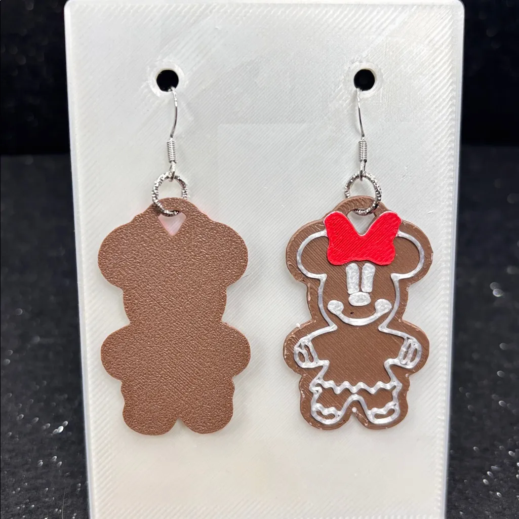 Mouse Gingerbread Earrings with Silver Accents Brown - Image 3