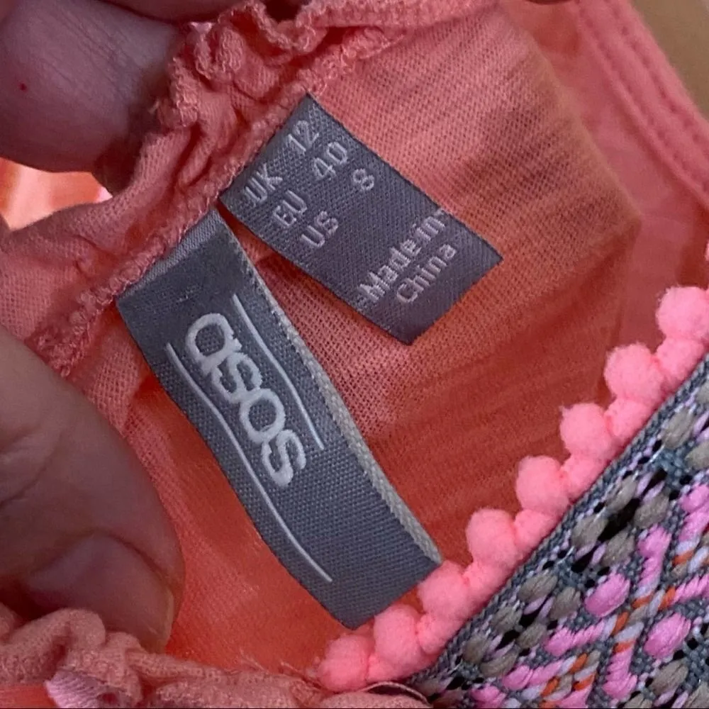 ASOS Peach Aztec Graphic Long Sleeveless Top Size 8 - Image 4