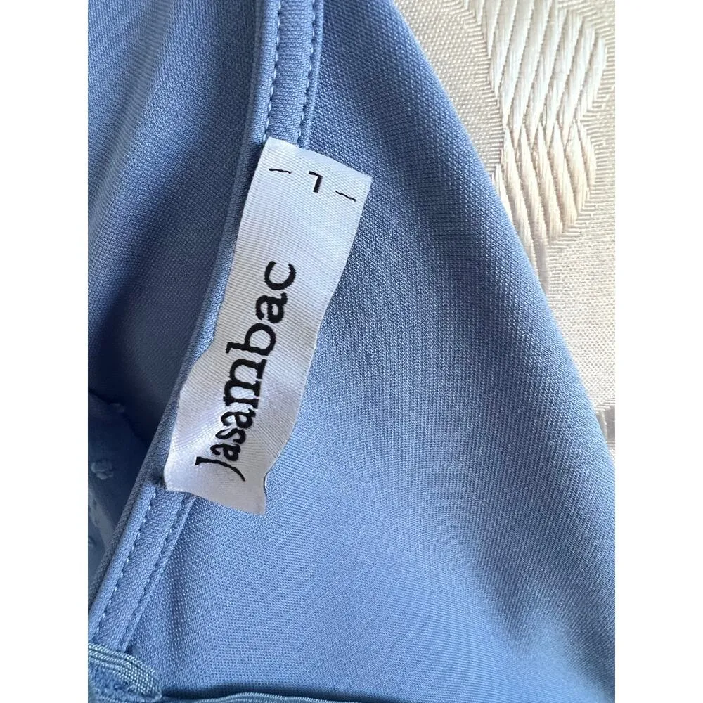 Jasambac Women's Swiss Dot Mesh Long Sleeve Cocktail Dress Large Blue - Image 5