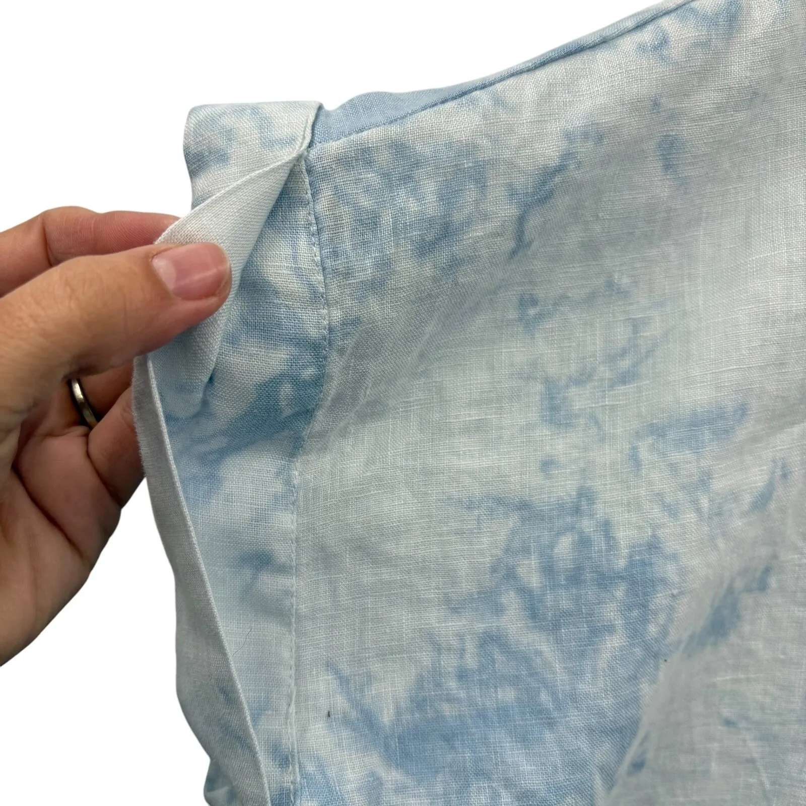 Magaschoni Women's Linen Top Frayed Hem Blue Tie Dye Casual Summer‎ Size M - Image 4