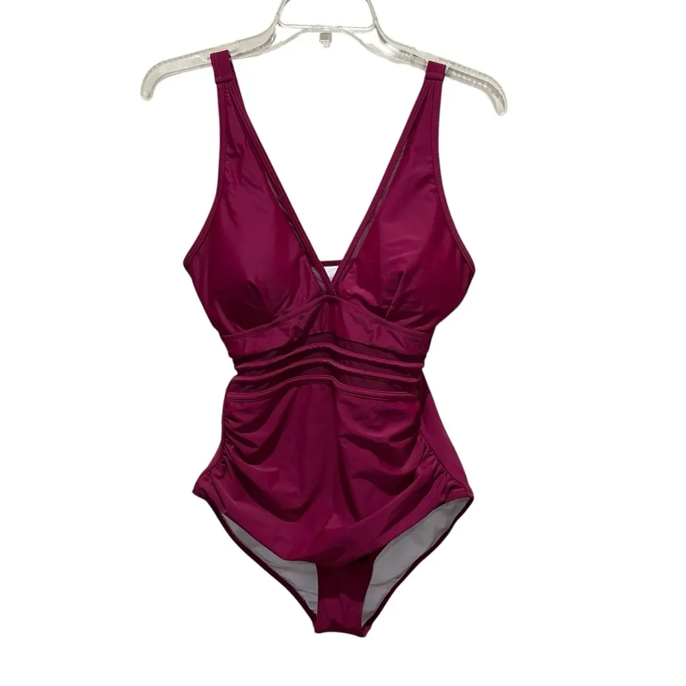 BMJL Tummy Control Mesh One Piece Bathing Burgundy Women’s Size Medium NWT Pink - Image 6