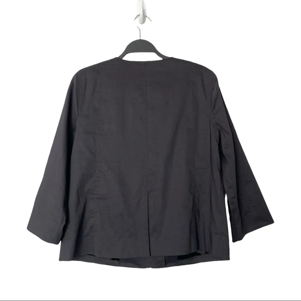 Eileen Fisher Ramie Black Structured Boxy Zip Up Blazer Style Jacket Medium - Image 7