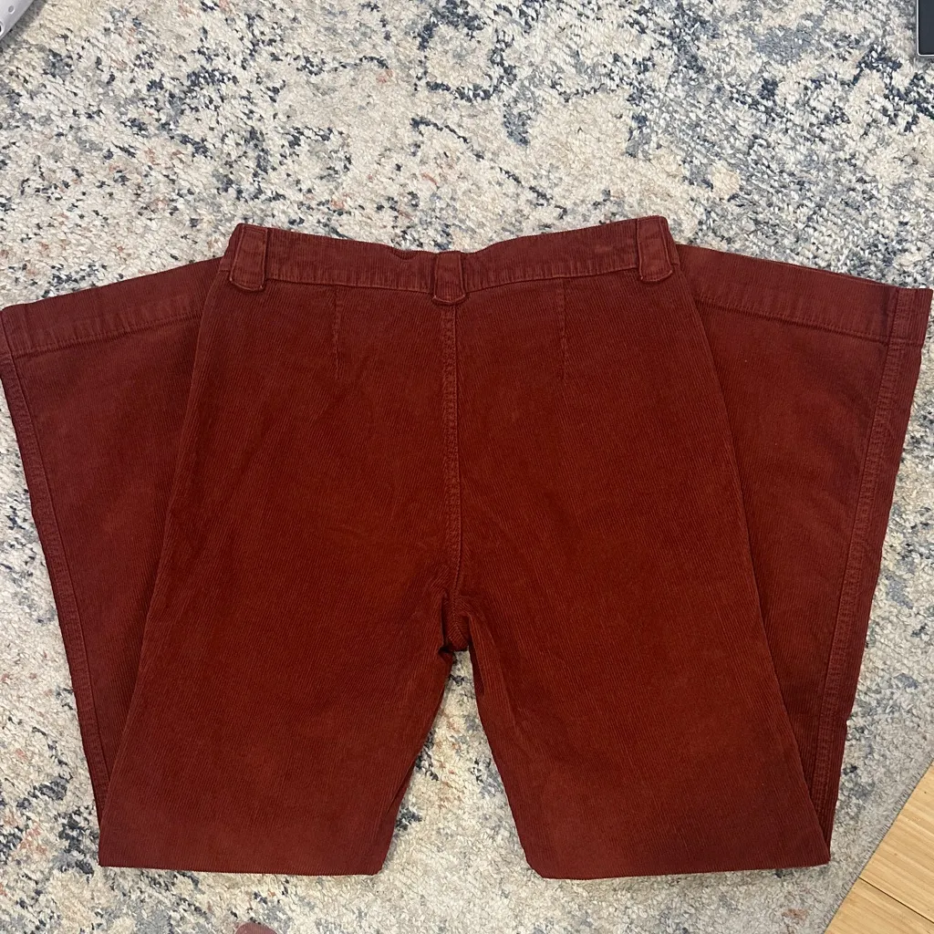 Rust Patch Pocketed Button Front Boot Cut Corduroy Pants - Image 6