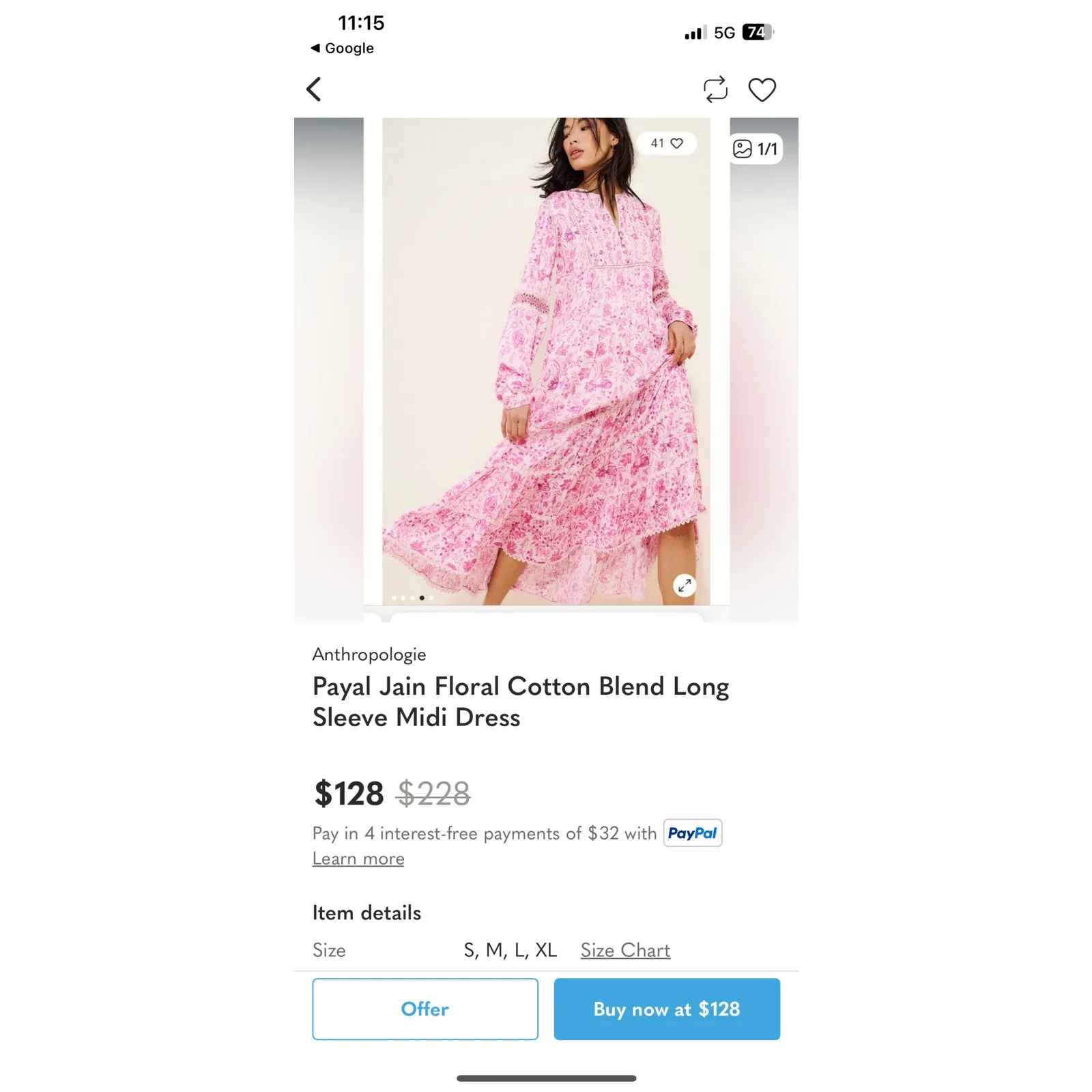 Anthropologie Payal Jain Pink Floral Boho Midi Dress Size M - Image 5