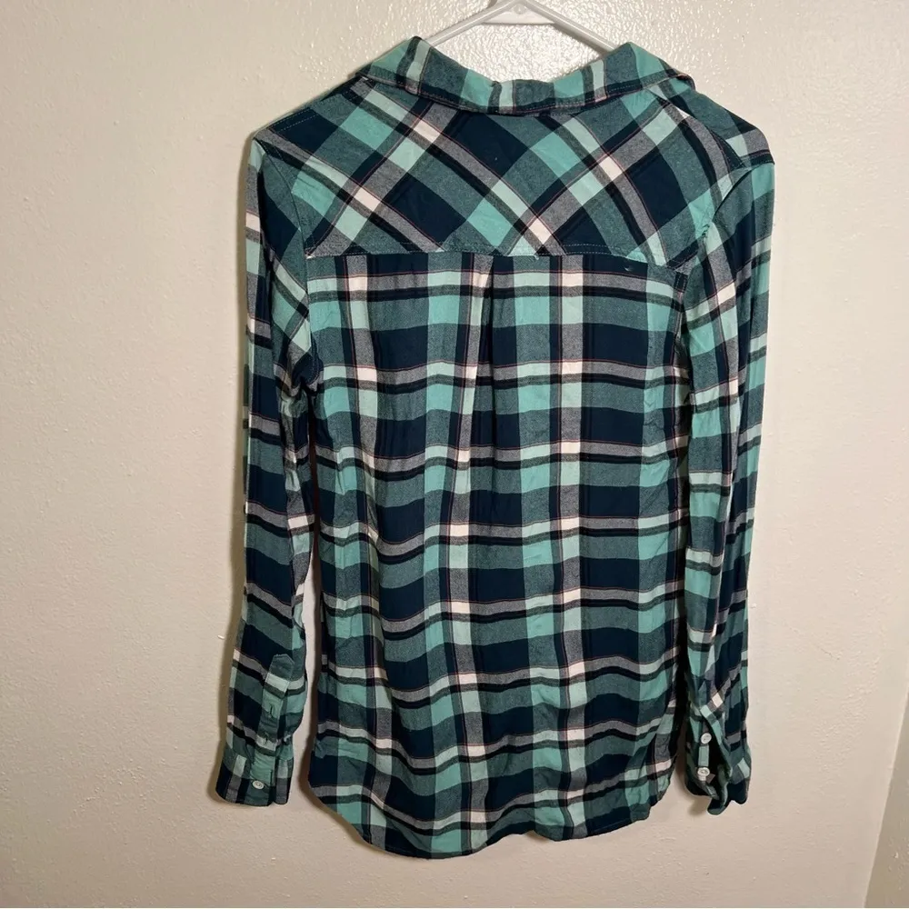 Roxy Button Down Flannel Shirt Mint Green Plaid XS - Image 7
