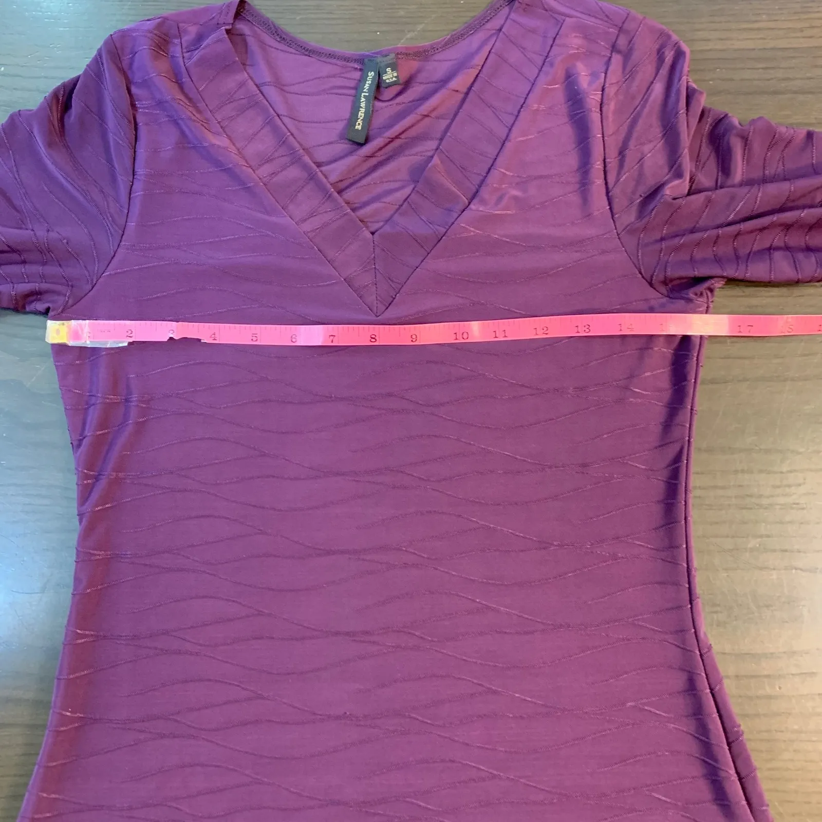 SUSAN LAWRENCE Purple Textured V Neck‎ 3/4 Sleeve Top Women's Small Whimsigoth - Image 5
