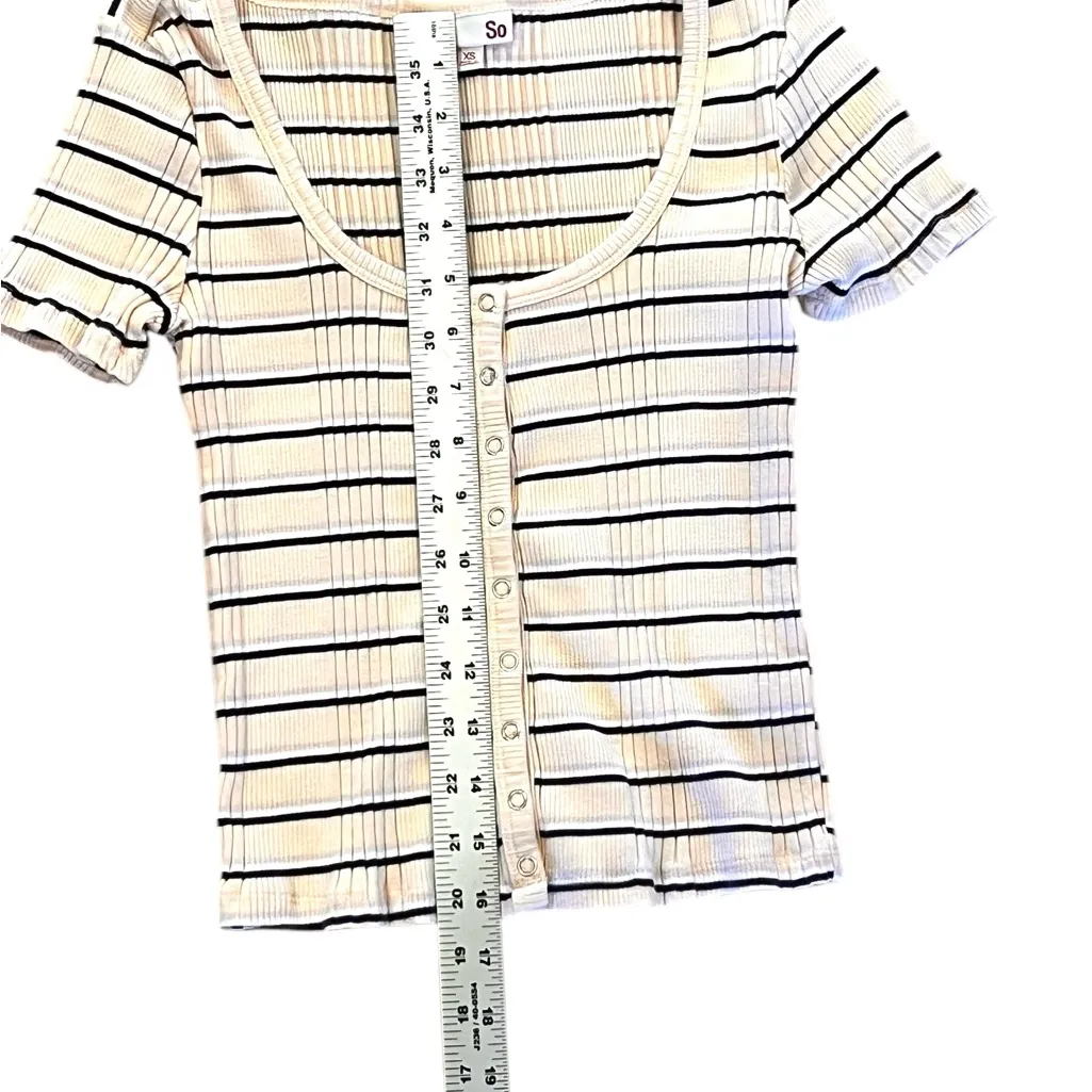 Women's SO Juniors Ribbed Cropped Henley Stripe Knit Tops XS Grunge - Image 5