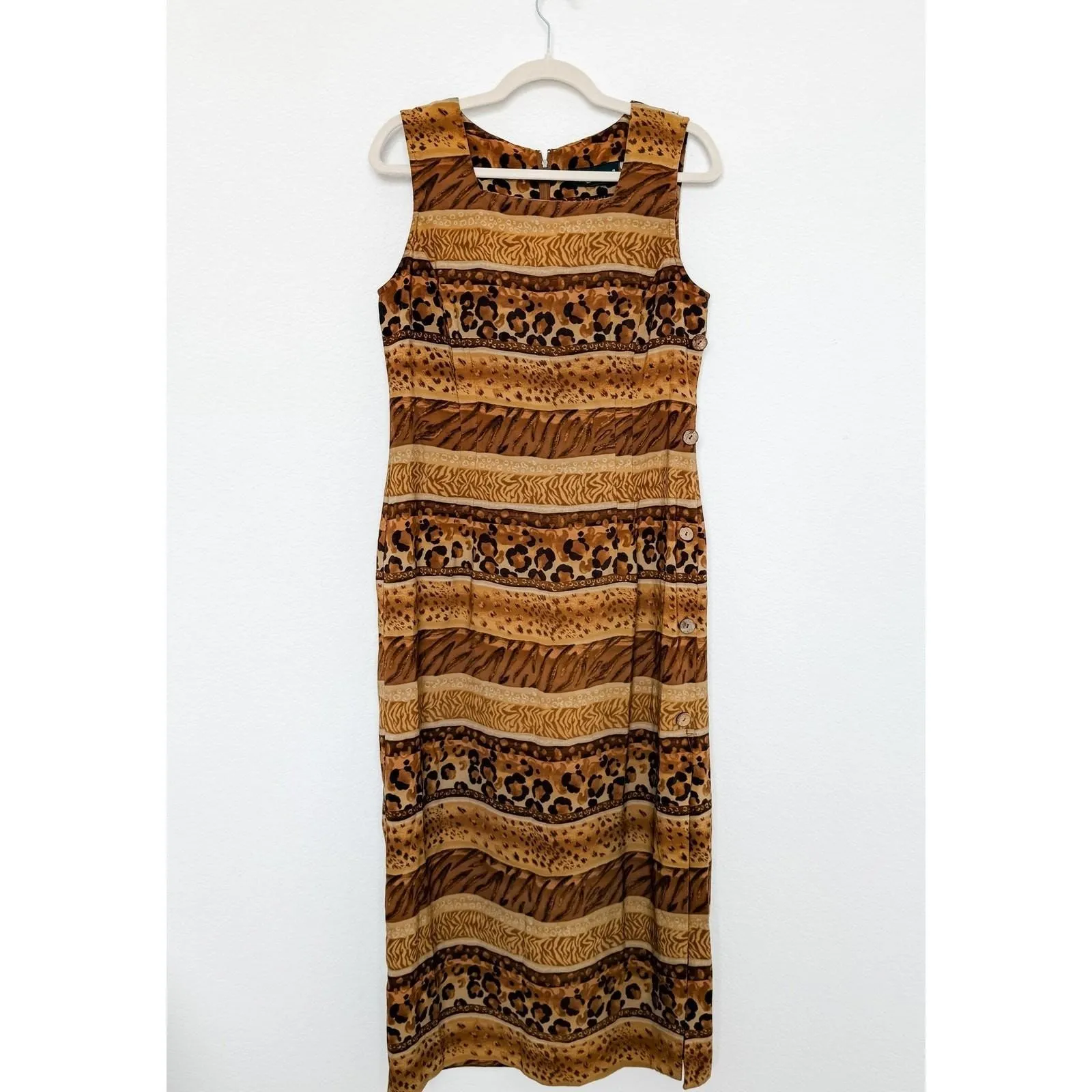 Vintage 90s Sag Harbor Womens Dress Size 12 Brown Animal Print Maximalist Safari - Image 2