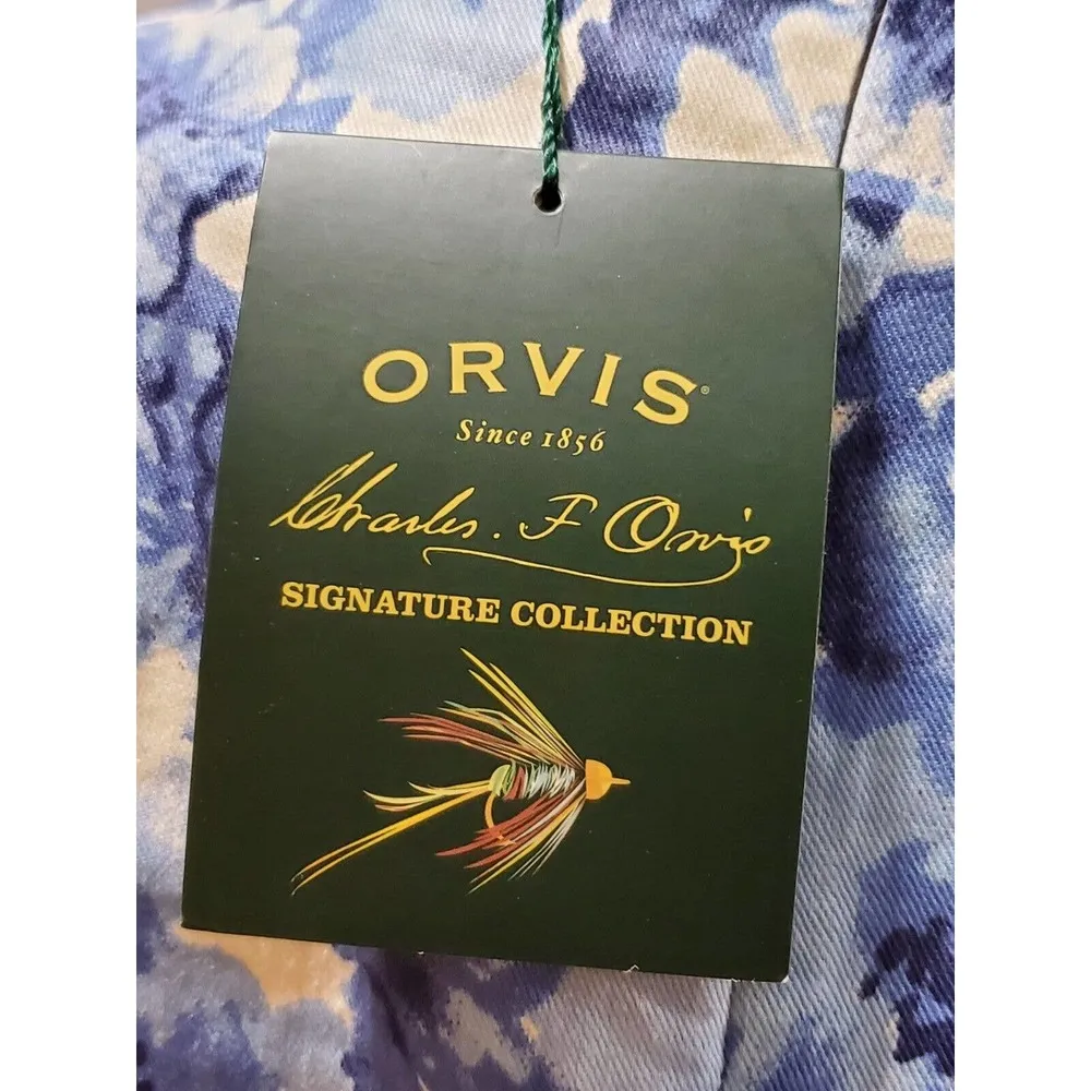 Orvis Women's Blue Floral Linen V-Neck Short Sleeve Knee Length Dress Size 14 - Image 10