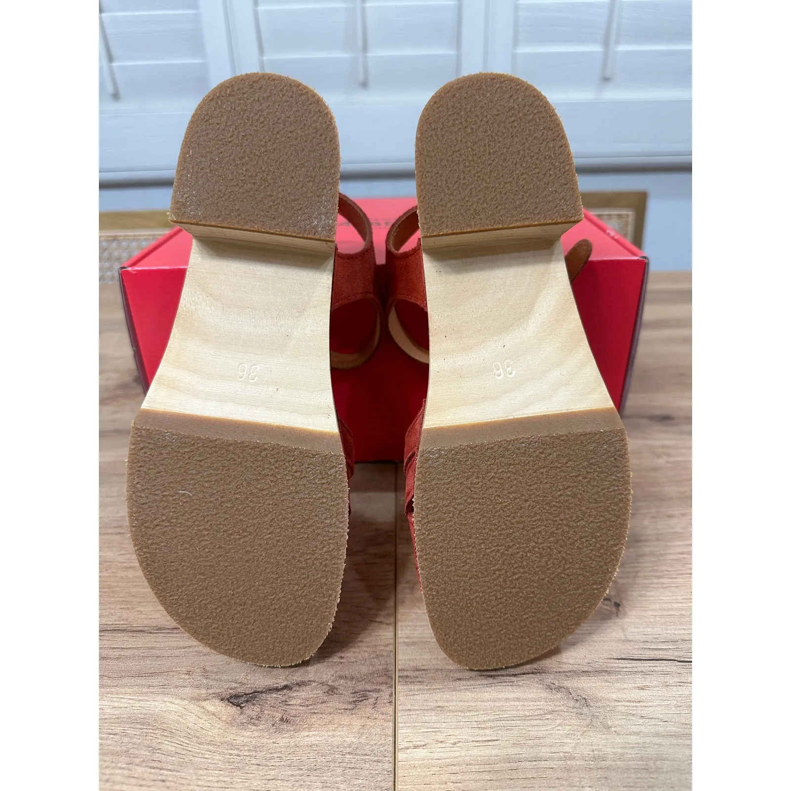 Swedish Hasbeens New Braided Sandals Red Rost Suede Size 6 US 36 EU NIB Classic - Image 9