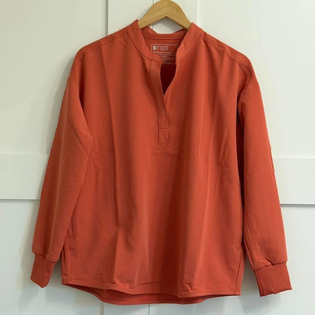 Figs Rafaela Oversized Longsleeve Scrub Top in Spiced Cider, Size Small - Image 9