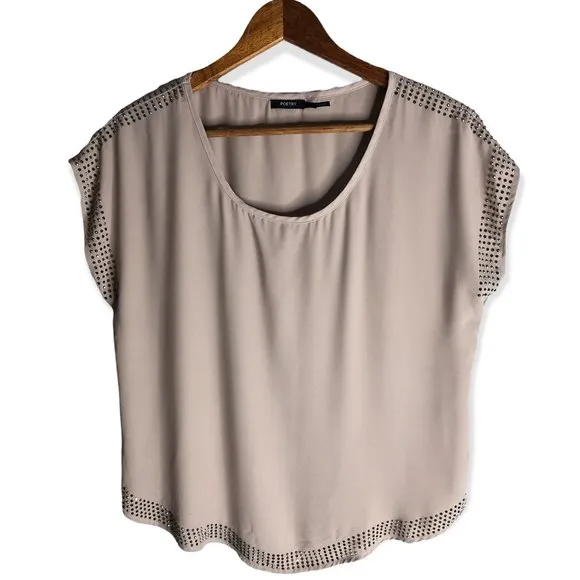 Poetry Rhinestone Detail Scoop Neck Tan Blouse - Image 10